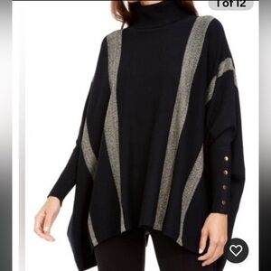Alfani Women's Black and Gold Poncho Longsleeve Sweater size med NWT